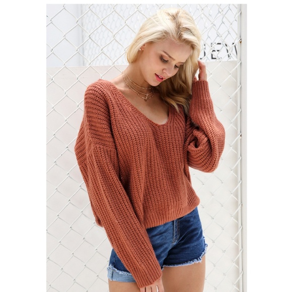 Brown Laced-Up Back Knit Top - Picture 2 of 7